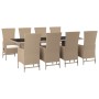 Set comedor de jardín 9 pzas con cojines ratán sintético beige en Conjuntos de jardín | Comprar online en Foru.es