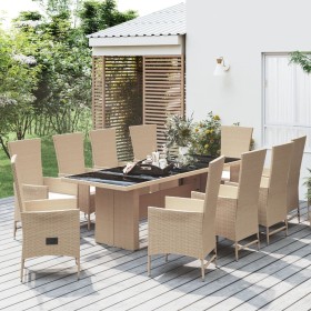 Set comedor de jardín 11 pzas con cojines ratán sintético beige en Conjuntos de jardín | Comprar online en Foru.es