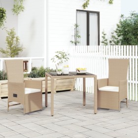 Set comedor de jardín 3 pzas con cojines ratán sintético beige en Conjuntos de jardín | Comprar online en Foru.es