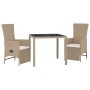 Set comedor de jardín 3 pzas con cojines ratán sintético beige en Conjuntos de jardín | Comprar online en Foru.es