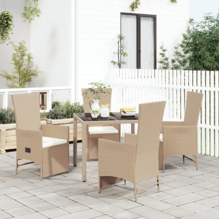 Set comedor de jardín 5 pzas con cojines ratán sintético beige en Conjuntos de jardín | Comprar online en Foru.es
