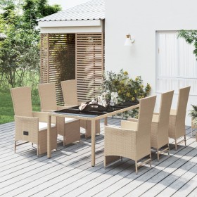 Set comedor de jardín 7 pzas con cojines ratán sintético beige en Conjuntos de jardín | Comprar online en Foru.es
