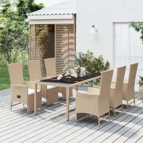 Set comedor de jardín 7 pzas con cojines ratán sintético beige en Conjuntos de jardín | Comprar online en Foru.es