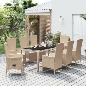 Set comedor de jardín 9 pzas con cojines ratán sintético beige en Conjuntos de jardín | Comprar online en Foru.es