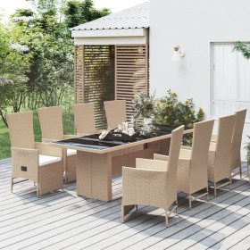 Set comedor de jardín 9 pzas con cojines ratán sintético beige en Conjuntos de jardín | Comprar online en Foru.es