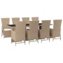 Set comedor de jardín 9 pzas con cojines ratán sintético beige en Conjuntos de jardín | Comprar online en Foru.es