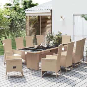 Set comedor de jardín 11 pzas con cojines ratán sintético beige en Conjuntos de jardín | Comprar online en Foru.es