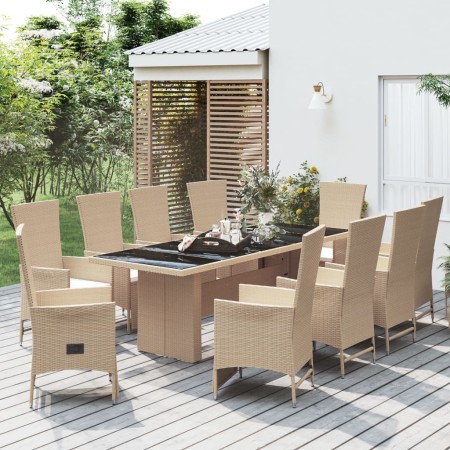 Set comedor de jardín 11 pzas con cojines ratán sintético beige en Conjuntos de jardín | Comprar online en Foru.es