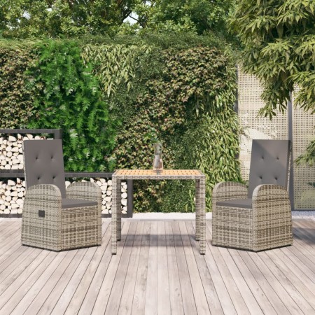 Set comedor de jardín 3 piezas con cojines ratán sintético gris en Conjuntos de jardín | Comprar online en Foru.es