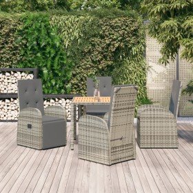 Set comedor de jardín 5 piezas con cojines ratán sintético gris en Conjuntos de jardín | Comprar online en Foru.es