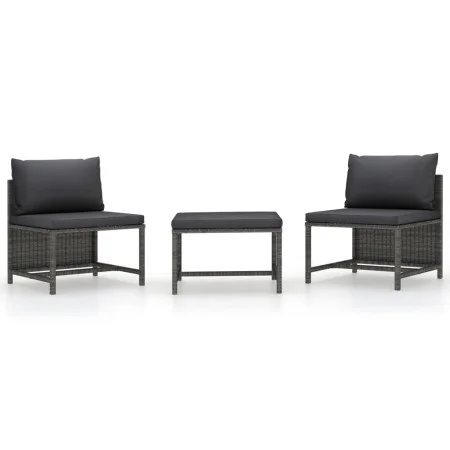 3-teiliges Gartensofa-Set und Kissen aus grauem Kunststoff-Rattan. von vidaXL, Modulare Sofas für den Außenbereich - Ref: For...