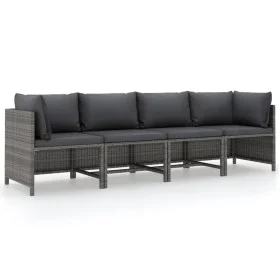 4-seater garden sofa with gray synthetic rattan cushions by vidaXL, Modular outdoor sofas - Ref: Foro24-313501, Price: 204,74...