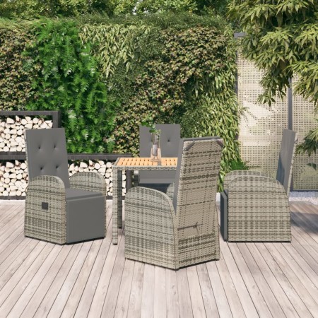 Set comedor de jardín 5 piezas con cojines ratán sintético gris en Conjuntos de jardín | Comprar online en Foru.es