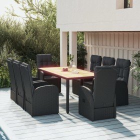 Set de comedor de jardín 9 pzas y cojines ratán sintético negro en Conjuntos de jardín | Comprar online en Foru.es