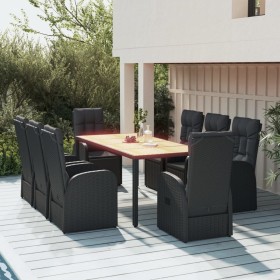 Set de comedor de jardín 9 pzas y cojines ratán sintético negro en Conjuntos de jardín | Comprar online en Foru.es