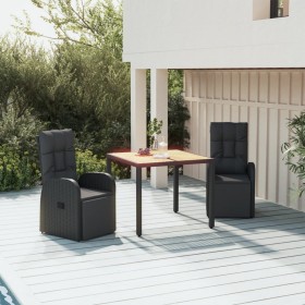 Juego comedor jardín 3 pzas madera acacia ratán sintético negro en Conjuntos de jardín | Comprar online en Foru.es