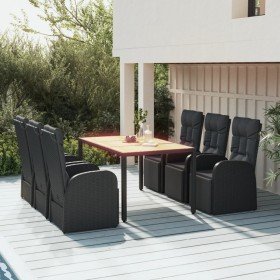 Juego comedor jardín 7 pzas madera acacia ratán sintético negro en Conjuntos de jardín | Comprar online en Foru.es
