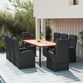 Juego comedor jardín 9 pzas madera acacia ratán sintético negro en Conjuntos de jardín | Comprar online en Foru.es