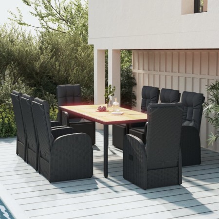 Juego comedor jardín 9 pzas madera acacia ratán sintético negro en Conjuntos de jardín | Comprar online en Foru.es