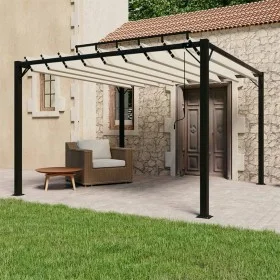 Cenador con techo de lamas tela crema y aluminio 3x3 m de vidaXL, Carpas y cenadores - Ref: Foro24-313924, Precio: 597,06 €, ...