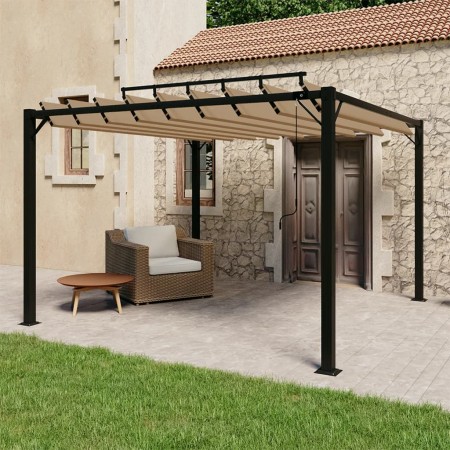 Cenador con techo de lamas tela taupé y aluminio 3x3 m de vidaXL, Carpas y cenadores - Ref: Foro24-313925, Precio: 584,67 €, ...