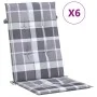 Cojín silla jardín respaldo alto 6 uds cuadros gris 120x50x3 cm de vidaXL, Cojines para sillas y sofás - Ref: Foro24-314130, ...
