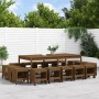 Set de comedor de jardín 17 pzas madera maciza pino marrón miel en Conjuntos de jardín | Comprar online en Foru.es