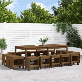 Set de comedor de jardín 17 pzas madera maciza pino marrón miel en Conjuntos de jardín | Comprar online en Foru.es