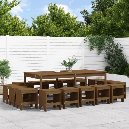 Set de comedor de jardín 17 pzas madera maciza pino marrón miel en Conjuntos de jardín | Comprar online en Foru.es