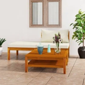 Garden furniture 3 pcs cushions white cream acacia wood by vidaXL, Modular outdoor sofas - Ref: Foro24-316281, Price: 249,22 ...