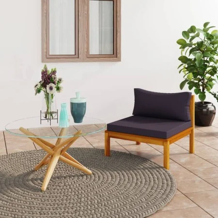 Center Sectional Sofa with Dark Gray Acacia Wood Cushions by vidaXL, Modular outdoor sofas - Ref: Foro24-316288, Price: 129,4...