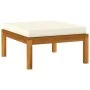 Reposapiés con cojín blanco crema madera maciza de acacia de vidaXL, Sofás modulares de exterior - Ref: Foro24-316291, Precio...