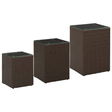 3 Stück Beistelltisch Glasoberfläche synthetisches Rattan braun von vidaXL, Seitentische - Ref: Foro24-316380, Preis: 84,74 €...