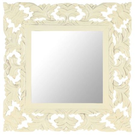 Espejo tallado a mano madera maciza de mango blanco 50x50 cm de vidaXL, Espejos - Ref: Foro24-321641, Precio: 34,63 €, Descue...