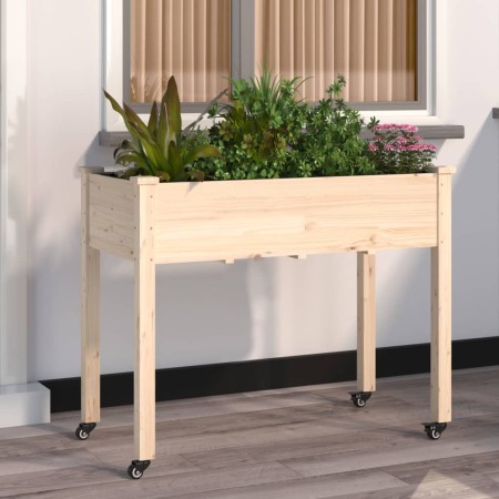 Jardinera con forro y ruedas madera de abeto gris 118x59x80 cm en Macetas y jardineras | Comprar online en Foru.es