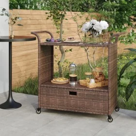 Bar cart with drawer brown synthetic rattan 100x45x97 cm by vidaXL, Kitchen and dining carts - Ref: Foro24-316662, Price: 177...