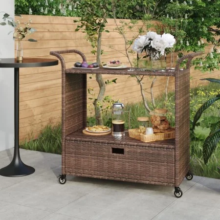 Bar cart with drawer brown synthetic rattan 100x45x97 cm by vidaXL, Kitchen and dining carts - Ref: Foro24-316662, Price: 177...