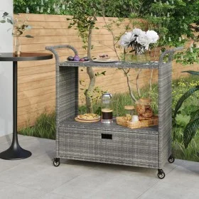 Bar cart with gray synthetic rattan drawer 100x45x97 cm by vidaXL, Kitchen and dining carts - Ref: Foro24-316664, Price: 173,...