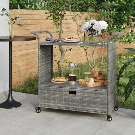 Bar cart with gray synthetic rattan drawer 100x45x97 cm by vidaXL, Kitchen and dining carts - Ref: Foro24-316664, Price: 173,...
