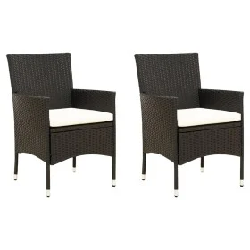 Sillas de jardín 2 unidades con cojines ratán sintético negro de vidaXL, Sillas de jardín - Ref: Foro24-316680, Precio: 119,7...