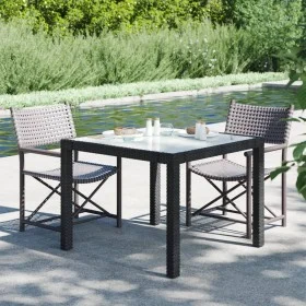 Mesa jardín vidrio templado ratán sintético 90x90x75 cm negro de vidaXL, Mesas de jardín - Ref: Foro24-316698, Precio: 136,23...