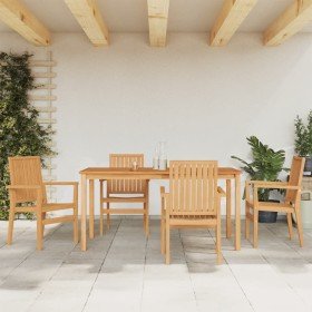 Juego de comedor para jardín 5 piezas madera maciza de teca en Conjuntos de jardín | Comprar online en Foru.es