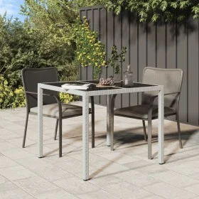 Mesa jardín vidrio templado ratán sintético 90x90x75 cm blanco de vidaXL, Mesas de jardín - Ref: Foro24-316702, Precio: 118,3...