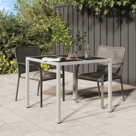 Mesa jardín vidrio templado ratán sintético 90x90x75 cm blanco de vidaXL, Mesas de jardín - Ref: Foro24-316702, Precio: 120,0...