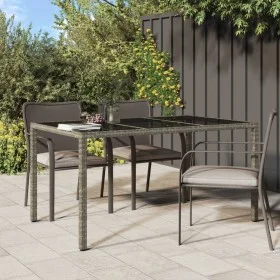 Mesa jardín vidrio templado ratán sintético 150x90x75 cm gris de vidaXL, Mesas de jardín - Ref: Foro24-316708, Precio: 100,15...