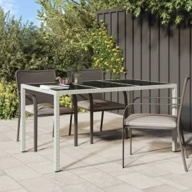 Mesa jardín vidrio templado ratán sintético 150x90x75 cm blanco de vidaXL, Mesas de jardín - Ref: Foro24-316709, Precio: 125,...