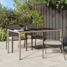 Mesa jardín vidrio templado ratán sintético 150x90x75 cm beige de vidaXL, Mesas de jardín - Ref: Foro24-316710, Precio: 96,75...