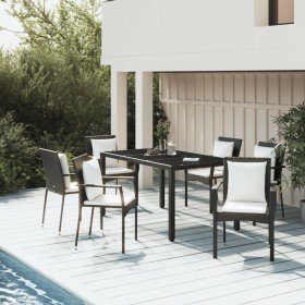 Set de comedor de jardín 7 pzas y cojines ratán sintético negro en Conjuntos de jardín | Comprar online en Foru.es