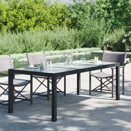 Mesa jardín vidrio templado ratán sintético negra 190x90x75 cm de vidaXL, Mesas de jardín - Ref: Foro24-316712, Precio: 170,4...
