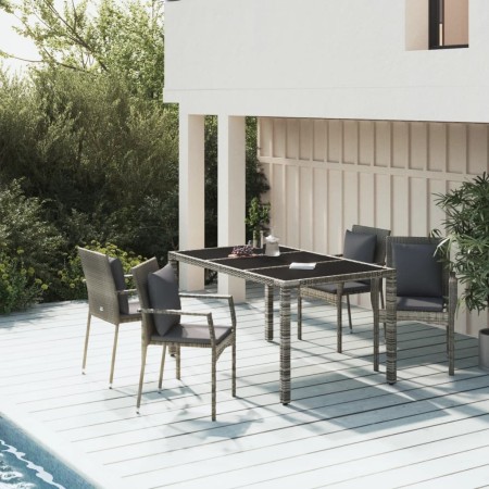 Set comedor de jardín 5 piezas con cojines ratán sintético gris en Conjuntos de jardín | Comprar online en Foru.es